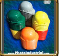 Photo montage with industrial safety helmets.
